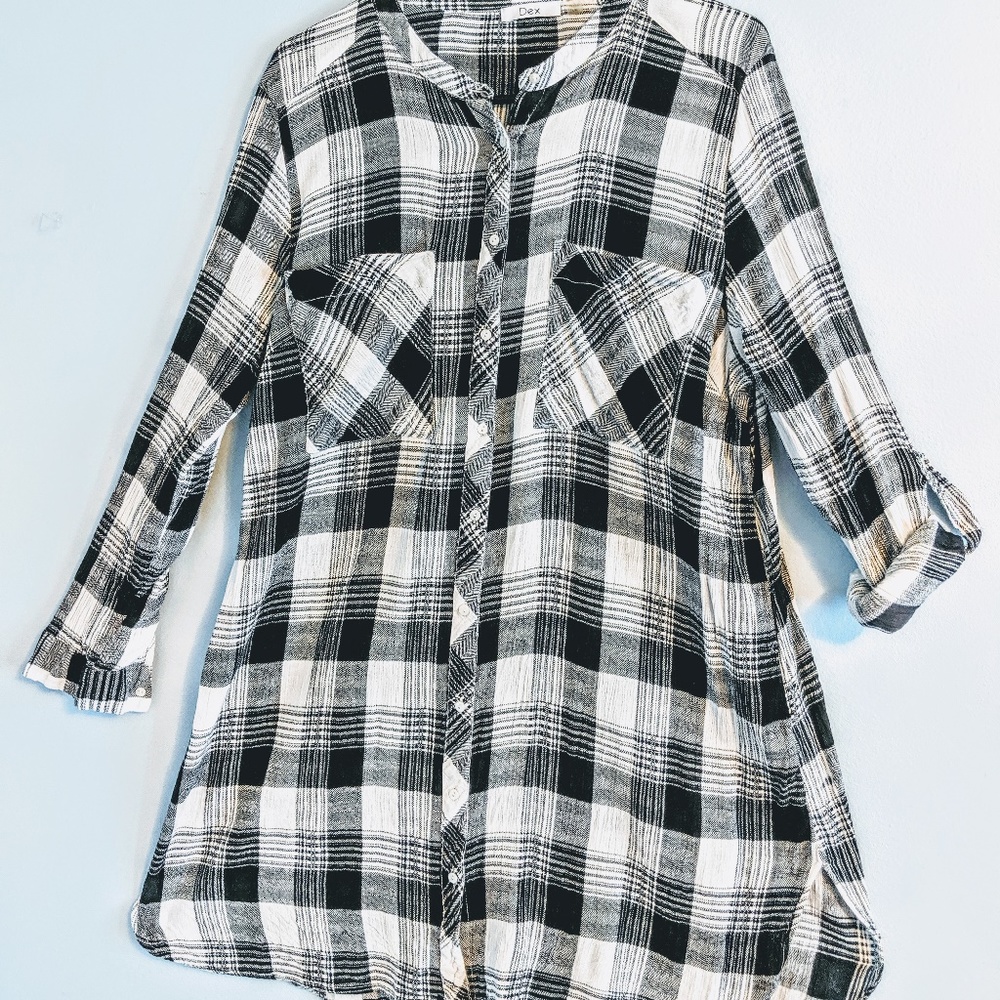Gauzy black and white button down blouse